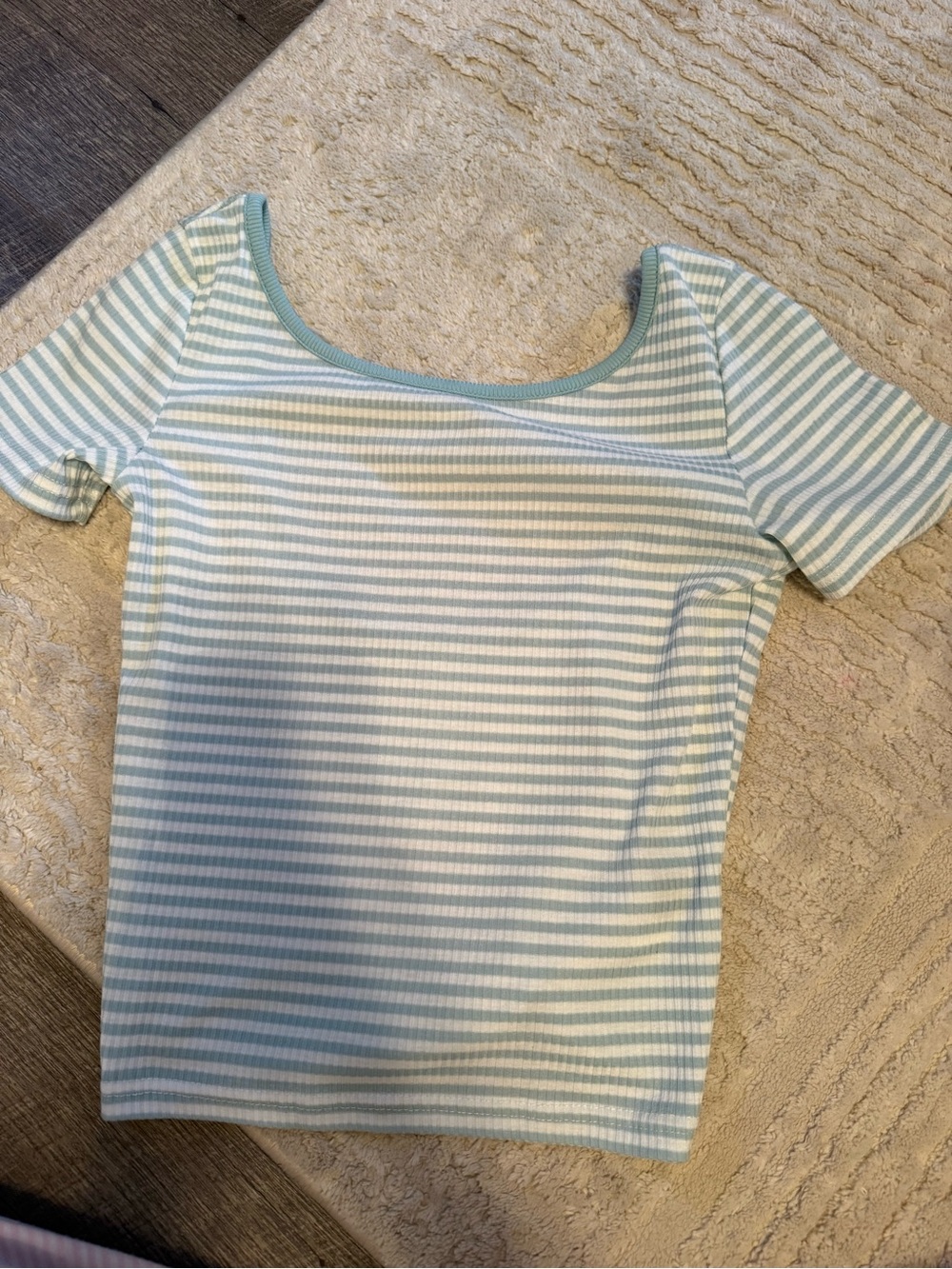 Striped back low Scoop Neck Women’s Top - Light Aqua/White